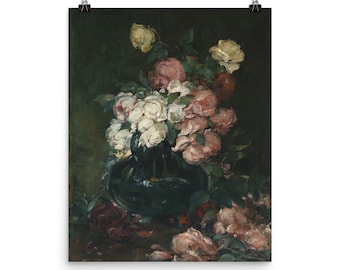 Floral painting (PRINT) | Vintage Wall Art | Pink and White Flowers