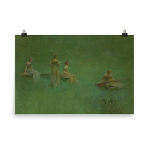 Emerald green landscape with lute (PRINT), FREE SHIPPING, Living room wall art, Office wall art, Coastal wall art, Vintage wall art