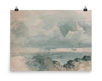 Cloud painting (PRINT) | Vintage Landscape | Blue Abstract Oil Painting