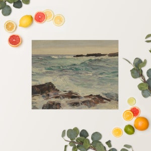 Miniature Ocean Painting (PRINT), FREE SHIPPING, Kitchen wall art, Office wall art, Coastal wall art, Vintage wall art
