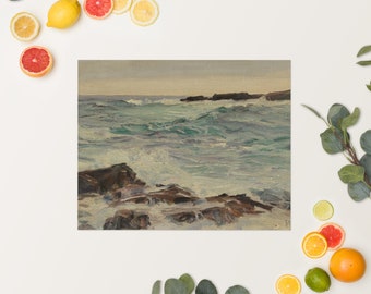Miniatuur Ocean Painting (PRINT), GRATIS VERZENDING, Keuken kunst aan de muur, Office wall art, Kust kunst aan de muur, Vintage kunst aan de muur