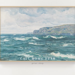 Cliffs of Moher painting (PRINT) | Vintage Ireland painting | Ireland Wall Art | Ocean oil painting