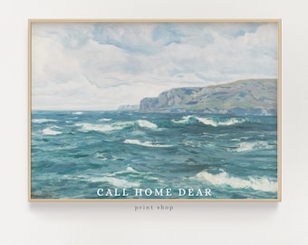 Cliffs of Moher painting (PRINT) | Vintage Ireland painting | Ireland Wall Art | Ocean oil painting