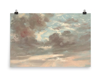 Vintage cloud painting (PRINT) FREE SHIPPING, Living room wall art, Office wall art, Coastal wall art, Vintage wall art