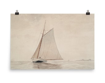 Sailboat Watercolor Painting (PRINT) | Antique Lake House Print | MAILED PRINT | S02-01