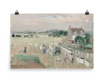 Laundry room painting (PRINT), FREE SHIPPING, Vintage Laundry, Bedroom wall art, Victorian landscape, Coastal wall art, Vintage wall art