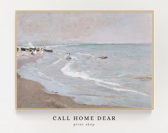 Pintura vintage del océano (PRINT) / Pintura de la casa de la playa / Arte vintage de la playa / MAILED PRINT