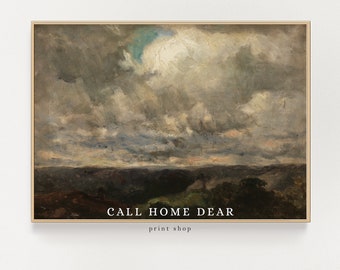 Cloud landscape painting (PRINT), Vintage wall art, Antique Painting