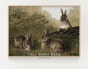 MAILED PRINT | Vintage Painting of Rabbits | Easter Art | Easter Wall Art of Bunnies