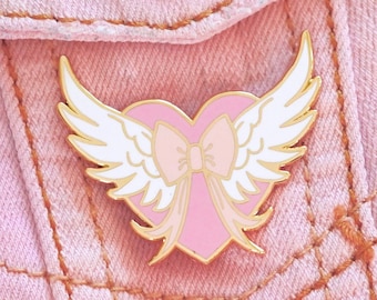 Winged Heart Enamel Pin - Madoka Magica - Magical Girl - Sailor Moon - Magical girl pins - Pink Heart Kawaii - Cute Pins - Heart with wings