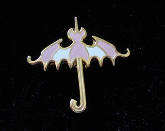 Enamel Pin - Bat Parasol Pin (Pink) - Cute Kawaii Pin - Pastel Goth Pin - Pink and White - Gothic Style - Cute Bat Pin -Pastel Halloween Pin