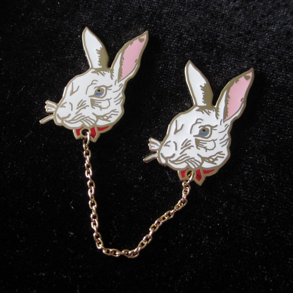 White Rabbit Enamel Pin Set - Brooch, Alice in Wonderland, Disney Pin, Lewis Caroll, Fantasy Pin, Collar Pin, Badge, Victorian, Jewelry