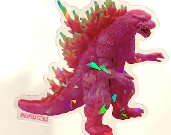Godzilla Keychain – Pink Kaiju Kawaii Monster - Glitter Acrylic Charm