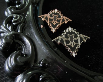 Enamel Pin - (Silver) Bat, Dracula, Halloween, Brooch, Vampire, Spooky, Black, Dark, Hat Pin
