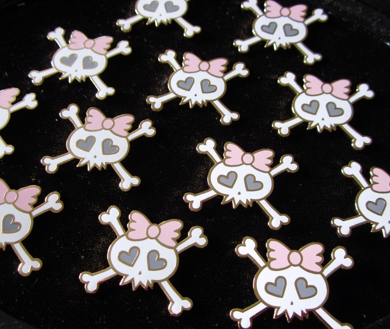 Creepy Lapel Pin Pretty Bones Skull Girl Enamel Pin Girly Spooky Crossbones Spooky Cute Halloween Badge Skeleton Pastel Goth