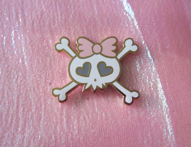 Creepy Lapel Pin Pretty Bones Skull Girl Enamel Pin Girly Spooky Crossbones Spooky Cute Halloween Badge Skeleton Pastel Goth