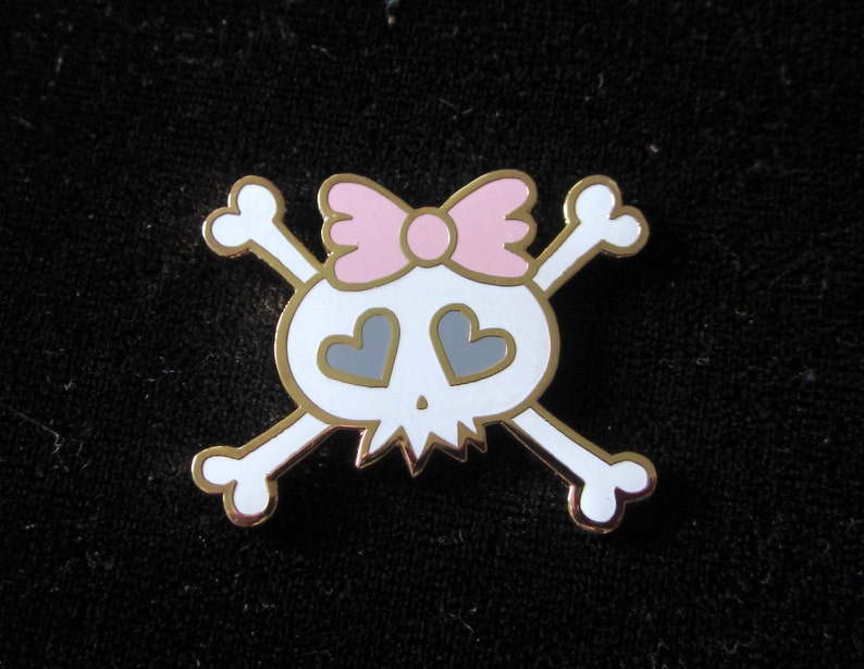 Creepy Lapel Pin Pretty Bones Skull Girl Enamel Pin Girly Spooky Crossbones Spooky Cute Halloween Badge Skeleton Pastel Goth