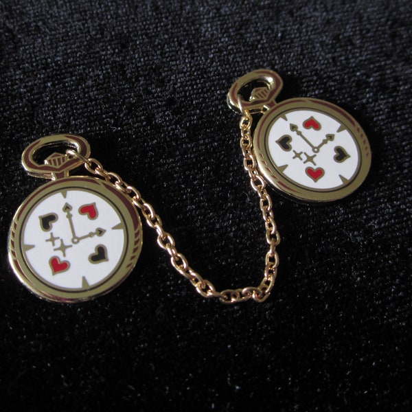 Pocket Watch Enamel Pin Set - Brooch, Alice in Wonderland, Time, Collar Pin, Cute Pin, Chained, Badge, Lapel Pin, Victorian, Steampunk, cute