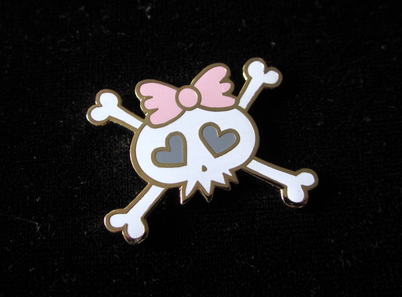 Creepy Lapel Pin Pretty Bones Skull Girl Enamel Pin Girly Spooky Crossbones Spooky Cute Halloween Badge Skeleton Pastel Goth