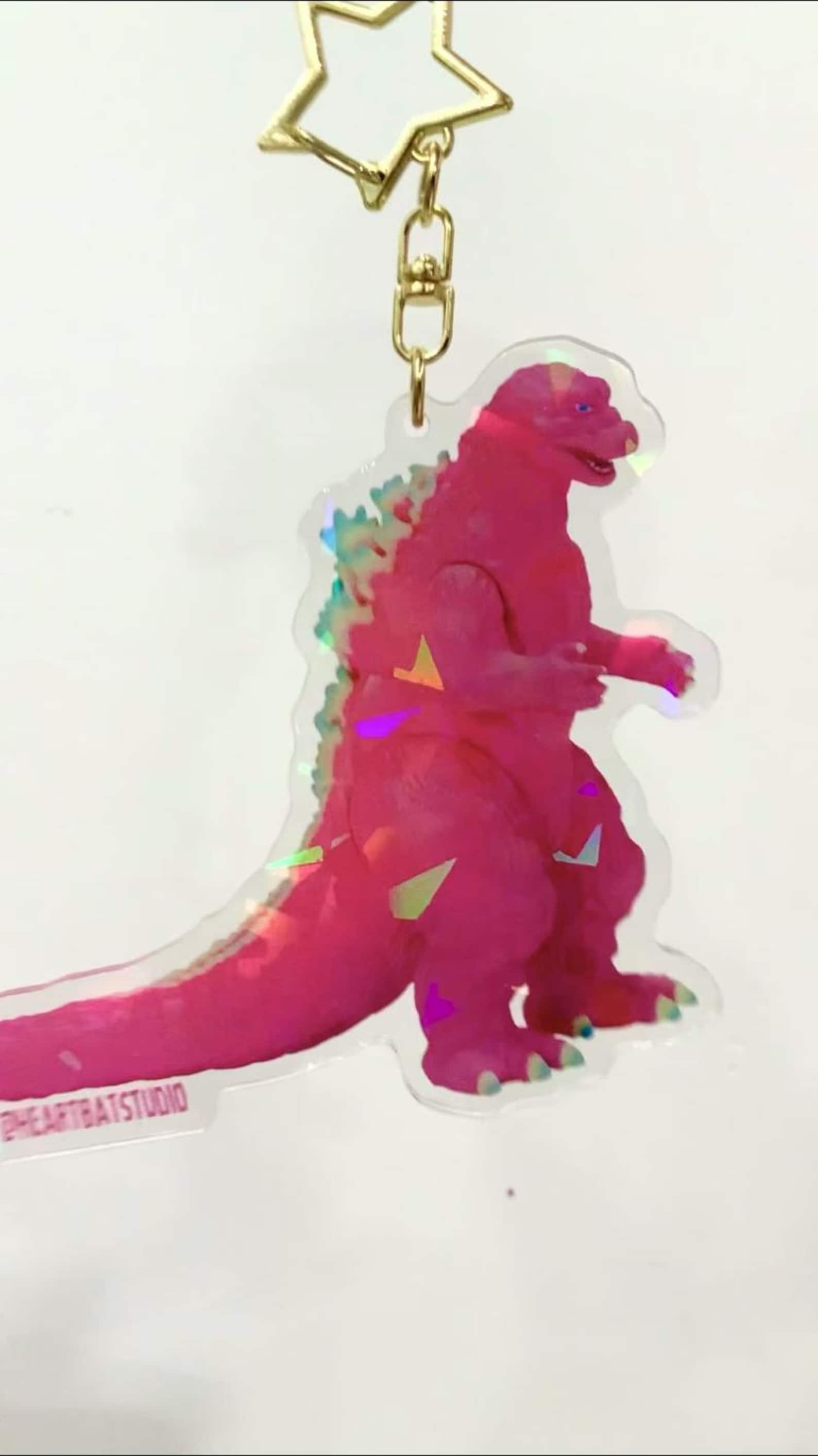 Holographic Acrylic Godzilla Keychain – Pink Kaiju, Gold Star - Etsy