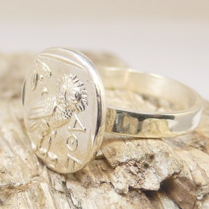 Athena Owl Ring, Unisex Signet Ring, Ancient Bird Owl Of Wisdom, Gift for Mother, Silver 925 , Boho Coin Ring, Antique Greek Jewelry