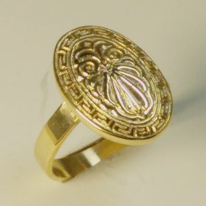Engraved Oval Signet Ring 075in by 051in,   Brass, Men Shield Ring, Ancient Greek Design, Pinky Ring, Men Gift, Greek Souvenir