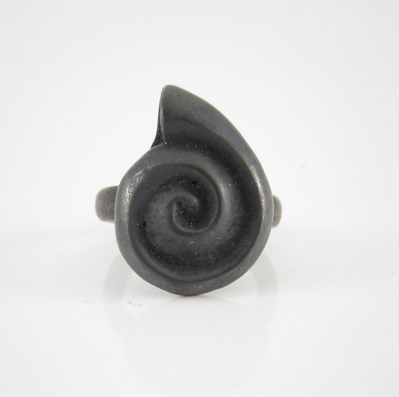Ocean Ring, Black Shell Oxidized Brass Ring, Nautilus Form, Sea