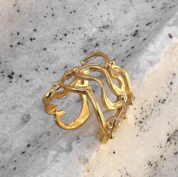Gift For Her Gold Plated Ring Adjustable Filigree Ring Impressive Gold Ring Adjustable Ring Filigree Jewelry Gold Filigree Ring