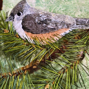 Slow Stitching Kit  Bird Appliqué Pattern Tufted Titmouse Art Quilt Pattern Slow Stitch Pattern FabricCollage Bird Textile Art Wall Hanging