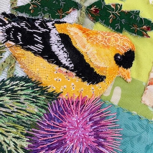 Fabric Collage KIT Bird Slow Stitch Goldfinch Kit DIY Appliqué Hand Stitching Project