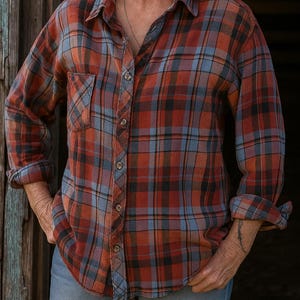Oversized Plaid Shirt: Women&#39;s Cotton Button-Down, Casual Layering