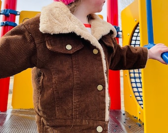 Vintage Corduroy Cowboy Jacket: Brown Sherpa Lined - Size 6/7 & 7/8