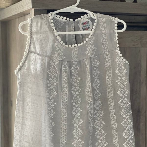 Girls Summer Embroidered Tank Tunic | Pretty Spring Summer Tank | Lace Layering Top