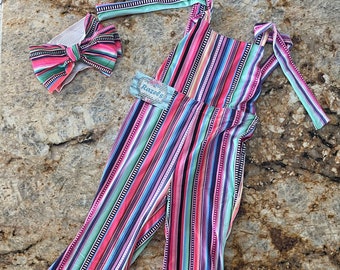 Girls Jumpsuit / Suspender Flared Trousers / Serape Stripe Toddler BOHO Suspender Overalls