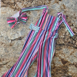 Girls Jumpsuit / Suspender Flared Trousers / Serape Stripe Toddler BOHO Suspender Overalls image 1