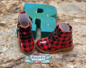 Kids BUFFALO PLAID BOOTS, Buffalo Check, Red Black  Valentines Outfit