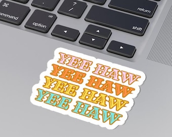 Retro YEEHAW Sticker Western Rainbow Cowgirl Decal for Laptop Phone Case Notebook Kindle