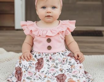 Scottish Highland Cow Dress - Flutter Sleeve Western Boutique Dress for Girls