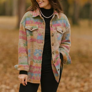 Aztec Shacket, Pink Western, Southwestern Women’s Shirt Jacket, Shirt Jacket, Western Style