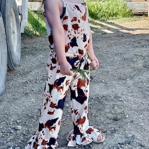 Cow Print Romper, Cowgirl Outfit, Western Jumpsuit, Cowgirl Birthday Outfit, Toddler & Kids Western Romper