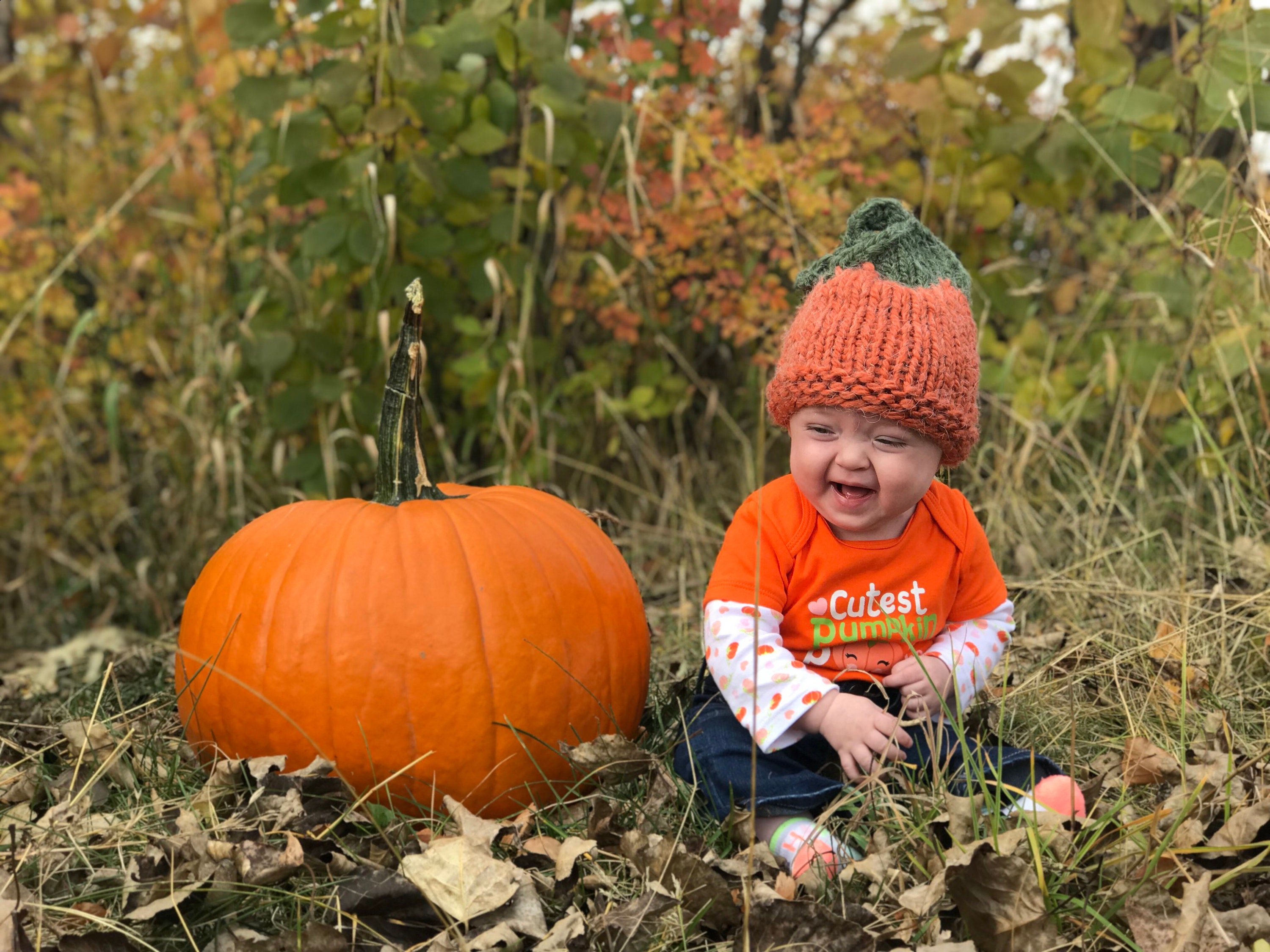 Baby Toddler Pumpkin Hat Hand Knit 