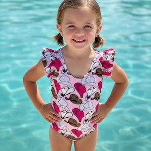Cowgirl-Hüte Badeanzug - Pink Western One-Piece, Kleinkind- & Kinderbademode Bild 1