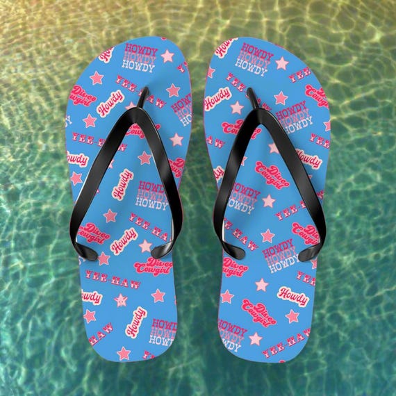 Disco Cowgirl Flip-flops Hot Pink Periwinkle Western Sandals