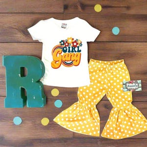 Retro Floral Tee & Yellow Polka Dot Bell Bottoms Outfit image 7
