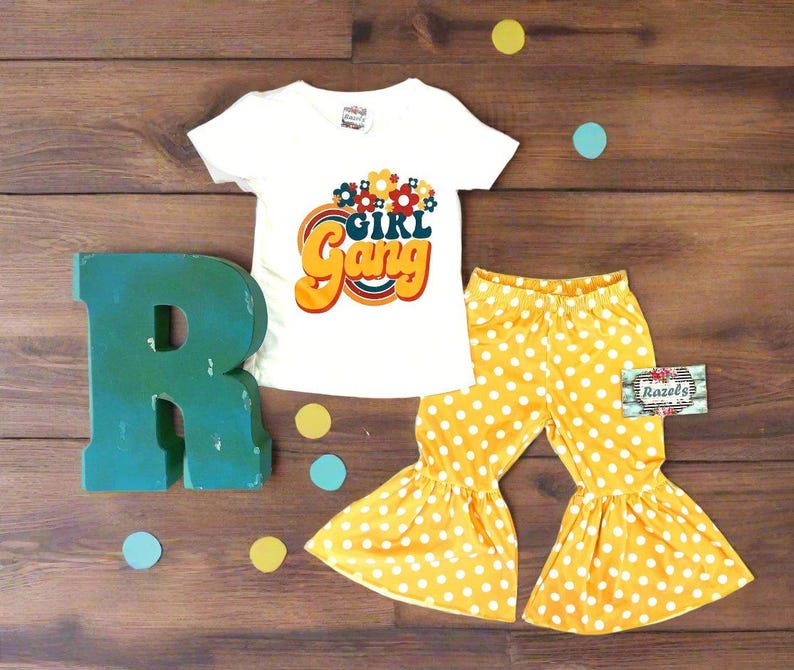 Retro Floral Tee & Yellow Polka Dot Bell Bottoms Outfit image 7