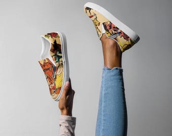 Women’s Vintage Cowboy Slip-On Sneakers | Western Cowgirl Canvas Shoes