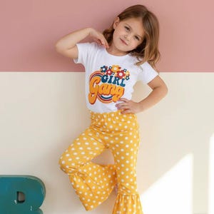 Retro Floral Tee & Yellow Polka Dot Bell Bottoms Outfit
