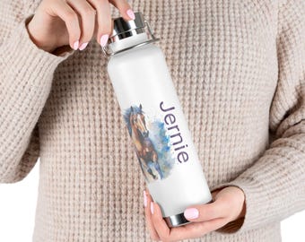 Aquarell Pferdewasserflasche: Benutzerdefinierter Name, Edelstahlisolierung