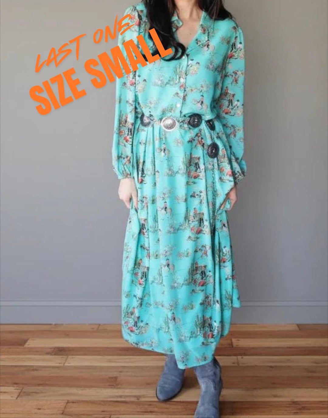 turquoise maxi dress long sleeve Turquoise Western Maxi Dress