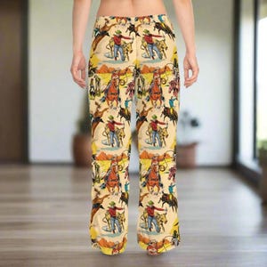 Women's Vintage Cowboy Pajama Pants - Soft Western Loungewear with Rugged Rodeo Print, Old West Sleepwear -Razels